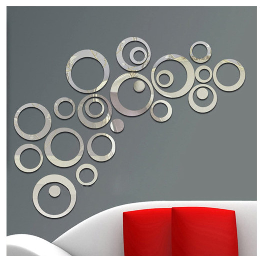 Aooyaoo Circle Mirror DIY Wall Sticker Wall Decoration 24pcs Grey